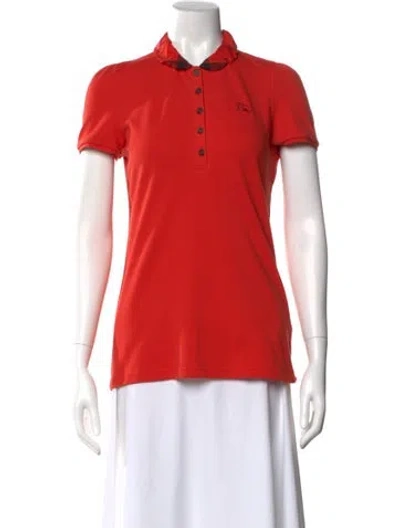Pre-owned Burberry Plaid Print Short Sleeve Polo In Orange