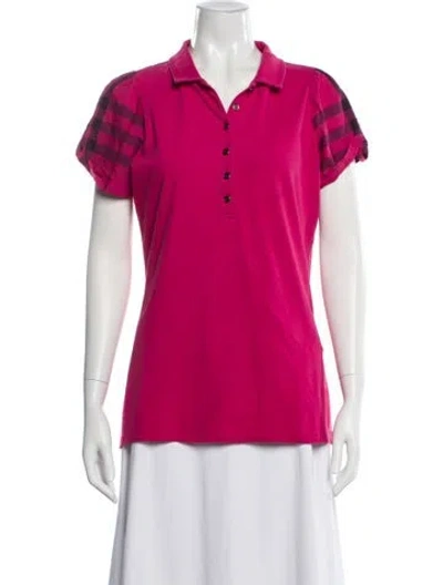 Pre-owned Burberry Plaid Print Short Sleeve Polo In Pink