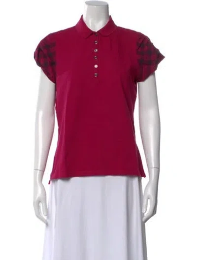 Pre-owned Burberry Plaid Print Short Sleeve Polo In Pink