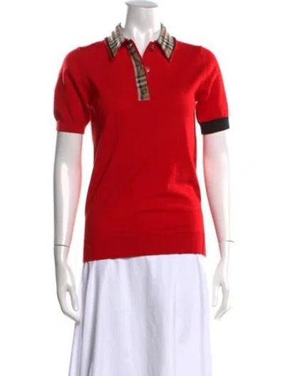 Pre-owned Burberry Plaid Print Short Sleeve Polo In Red