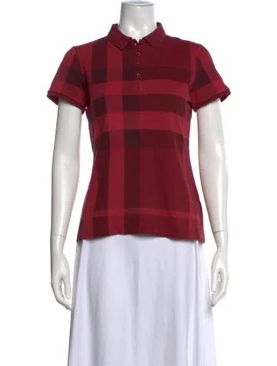 Pre-owned Burberry Plaid Print Short Sleeve Polo In Red