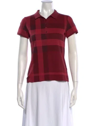 Pre-owned Burberry Plaid Print Short Sleeve Polo In Red
