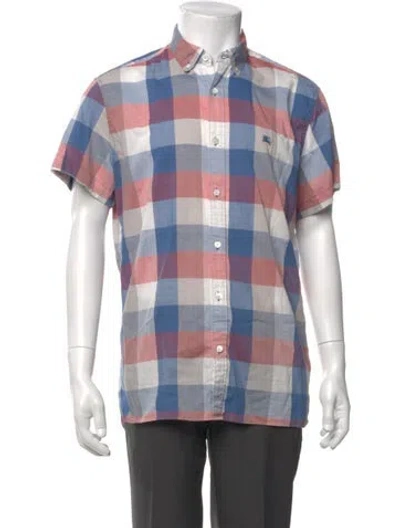 Pre-owned Burberry Plaid Print Short Sleeve Shirt In Blue