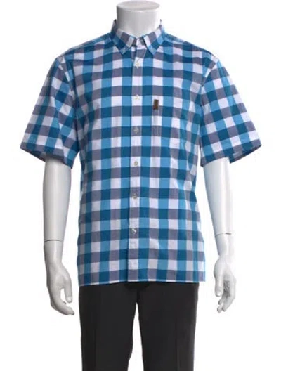 Pre-owned Burberry Plaid Print Short Sleeve Shirt In Blue