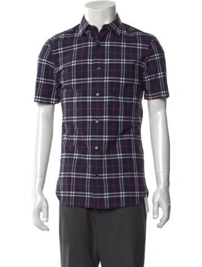 Pre-owned Burberry Plaid Print Short Sleeve Shirt W/ Tags In Blue