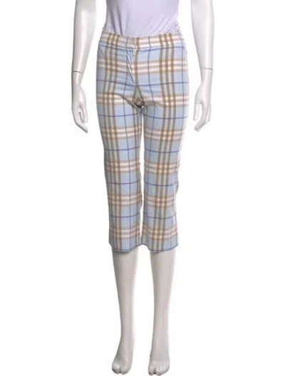 Pre-owned Burberry Plaid Print Straight Leg Pants In Blue
