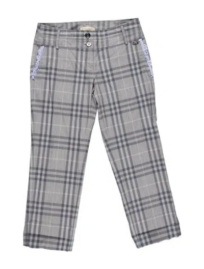 Pre-owned Burberry Plaid Print Straight Leg Pants In Gray