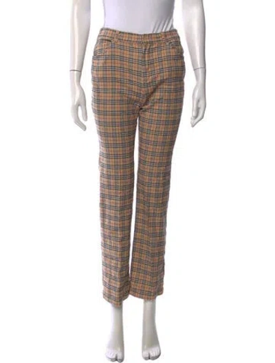 Pre-owned Burberry Plaid Print Straight Leg Pants In Yellow