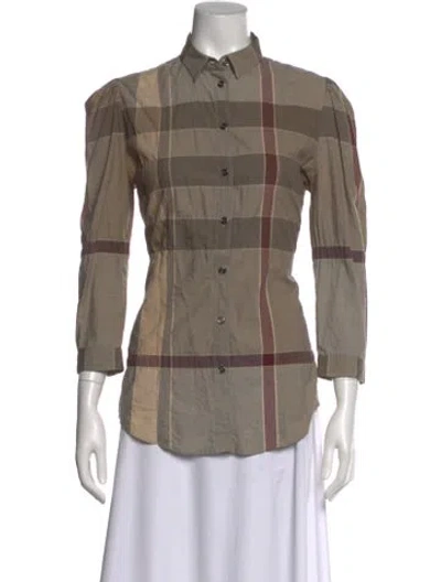 Pre-owned Burberry Plaid Print Three-quarter Sleeve Blouse In Neutral