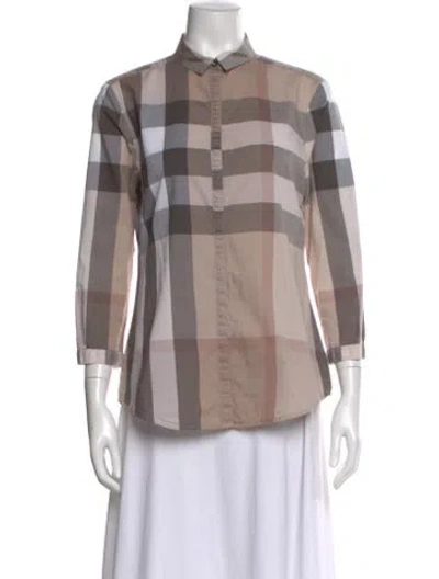 Pre-owned Burberry Plaid Print Three-quarter Sleeve Blouse In Neutral
