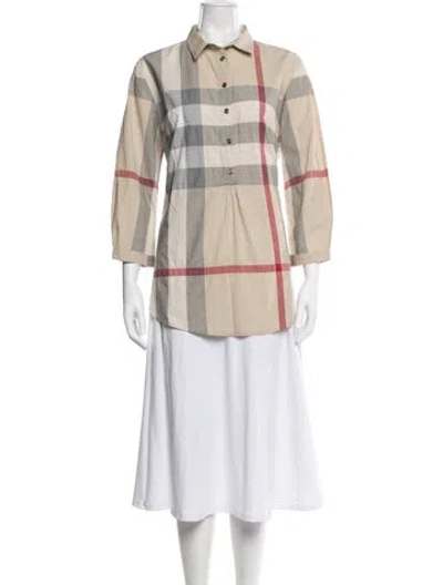 Pre-owned Burberry Plaid Print Three-quarter Sleeve Blouse In Neutral