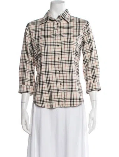 Pre-owned Burberry Plaid Print Three-quarter Sleeve Blouse In Neutral