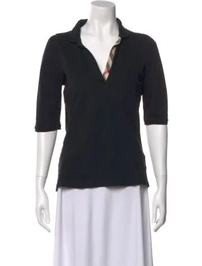 Pre-owned Burberry Plaid Print Three-quarter Sleeve Polo In Black