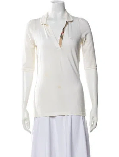 Pre-owned Burberry Plaid Print Three-quarter Sleeve Polo In White