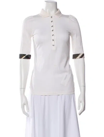 Pre-owned Burberry Plaid Print Three-quarter Sleeve Polo In White