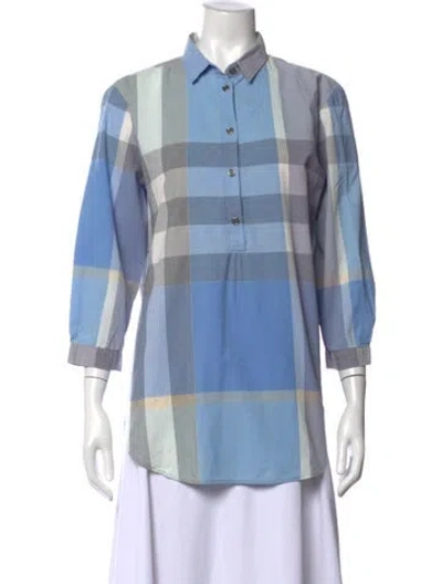 Pre-owned Burberry Plaid Print Three-quarter Sleeve Tunic In Blue
