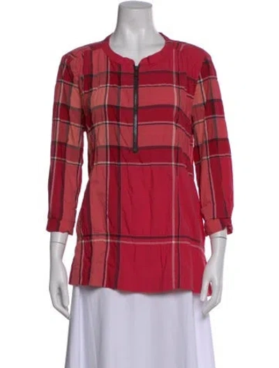 Pre-owned Burberry Plaid Print Three-quarter Sleeve Tunic In Pink