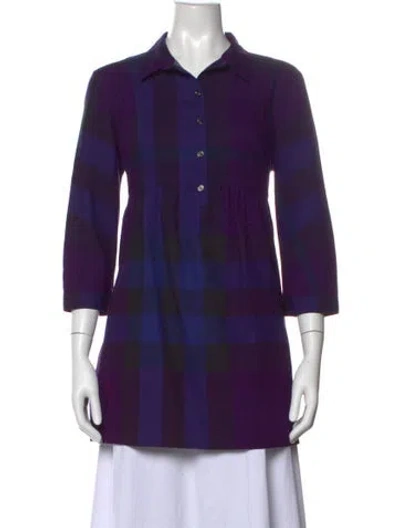 Pre-owned Burberry Plaid Print Three-quarter Sleeve Tunic In Purple