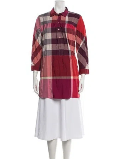 Pre-owned Burberry Plaid Print Three-quarter Sleeve Tunic In Red