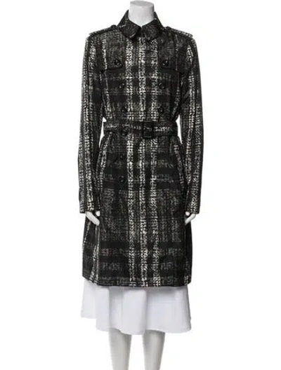 Pre-owned Burberry Plaid Print Trench Coat In Gray