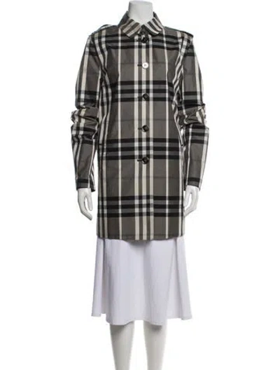 Pre-owned Burberry Plaid Print Trench Coat In Gray