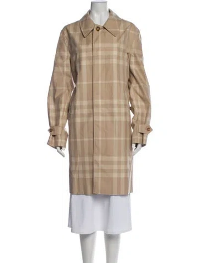 Pre-owned Burberry Plaid Print Trench Coat In Neutral
