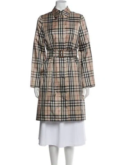 Pre-owned Burberry Plaid Print Trench Coat In Neutral