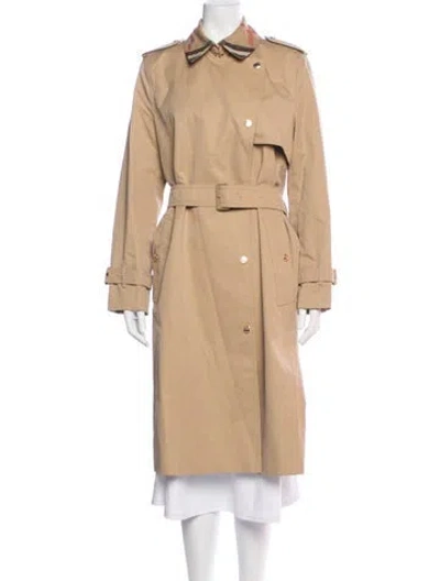 Pre-owned Burberry Plaid Print Trench Coat In Neutral