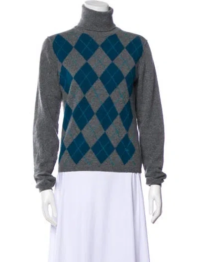 Pre-owned Burberry Plaid Print Turtleneck Sweater In Gray