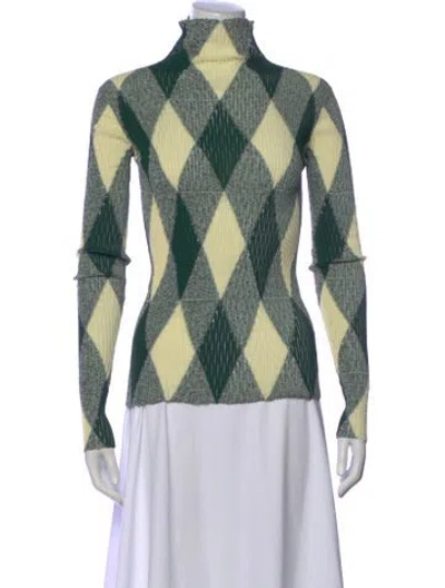 Pre-owned Burberry Plaid Print Turtleneck Sweater In Green