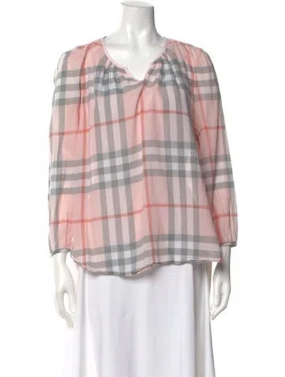 Pre-owned Burberry Plaid Print V-neck Blouse In Multi