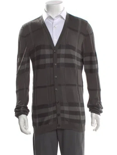 Pre-owned Burberry Plaid Print V-neck Cardigan In Gray