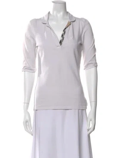 Pre-owned Burberry Plaid Print V-neck Polo In White