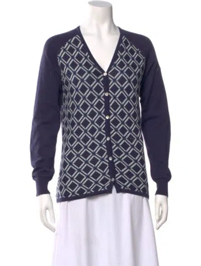 Pre-owned Burberry Plaid Print V-neck Sweater In Blue