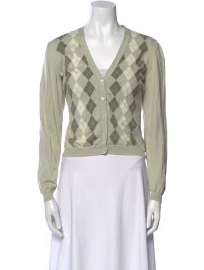 Pre-owned Burberry Plaid Print V-neck Sweater In Green