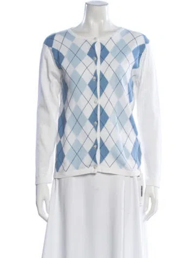 Pre-owned Burberry Plaid Print V-neck Sweater In White