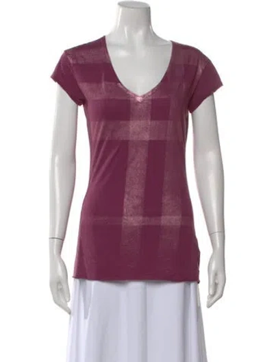 Pre-owned Burberry Plaid Print V-neck T-shirt In Purple