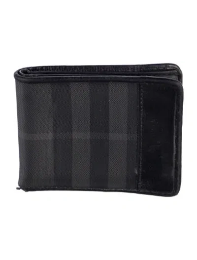 Pre-owned Burberry Plaid Print Wallet In Black