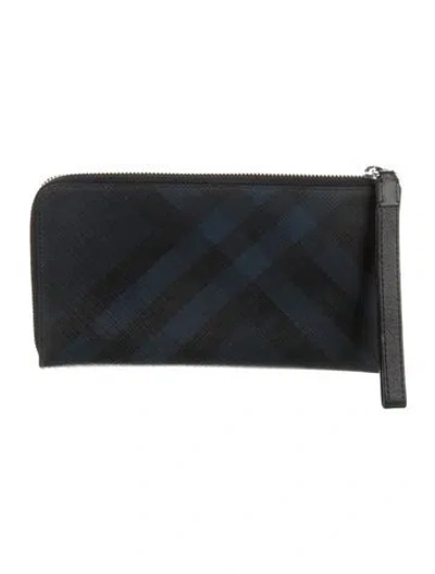 Pre-owned Burberry Plaid Print Wallet In Blue