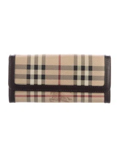 Pre-owned Burberry Plaid Print Wallet In Neutral