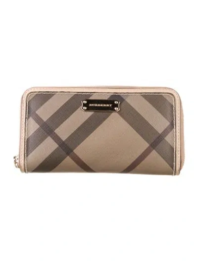 Pre-owned Burberry Plaid Print Wallet In Neutral