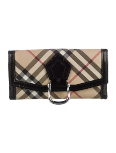 Pre-owned Burberry Plaid Print Wallet In Neutral