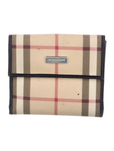 Pre-owned Burberry Plaid Print Wallet In Neutral