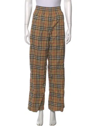 Pre-owned Burberry Plaid Print Wide Leg Pants In Brown