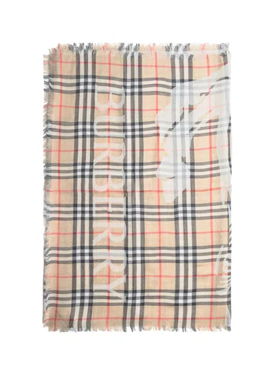 Burberry Plaid Scarf With Logo In Multi