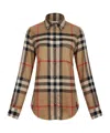 Burberry Check Pattern Collared Neck Cuffed Long Sleeves In Brown