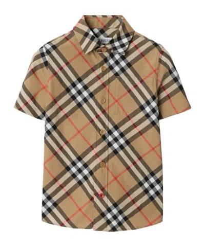 Burberry Plaid Short Sleeve Shirt In Brown
