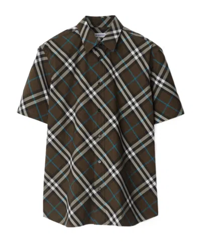 Burberry Check Cotton Short Sleeve Shirt In Green
