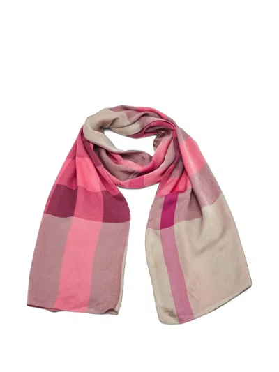Pre-owned Burberry Plaid Silk Scarf In Pink