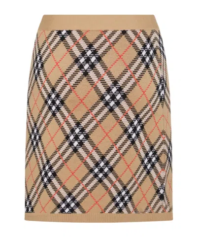 BURBERRY BURBERRY CHECKED KNITTED MIDI SKIRT